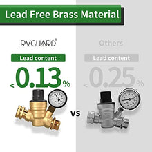 Load image into Gallery viewer, RVGUARD RV Water Pressure Regulator Valve, Brass Lead-Free Adjustable Water Pressure Reducer with Gauge and Inlet Screen Filter for RV Camper Travel Trailer
