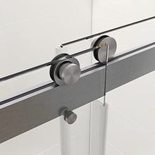 Load image into Gallery viewer, ATY Frameless Double Sliding Shower Door, Noiseless Shatterproof Bathroom Gate with Square Rail and 0.4" Tempered Glass and Buffer Function
