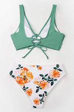 Load image into Gallery viewer, CUPSHE Women's Bikini Sets Ruched Lace up Bikini High Waisted Two Piece Swimsuits Fresh Green XS
