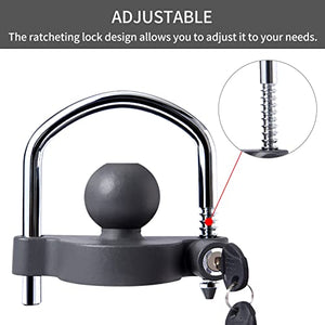 METOWARE Trailer Coupler Lock Universal Adjustable Heavy-Duty Steel Trailer Hitch Lock, Anti Theft Trailer Ball Lock Towing Lock for Towing Caravan Trailer Security Fits 1-7/8",2”, 2-5/16" Coupler