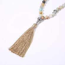 Load image into Gallery viewer, BALIBALI 108 Mala Beads Necklace Semi-Precious Gem Stones Meditation Necklace 108 Hand Knotted Japa Mala Beaded Tassel Necklace with Tree of Life Pendant
