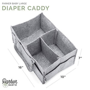 Parker Baby Diaper Caddy - Nursery Storage Bin and Car Organizer for Diapers and Baby Wipes - Large, Grey