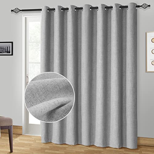 100% Blackout Curtains Extra Wide Blackout Curtains 100 Inch Patio Door Curtains Linen Blackout Curtain Burlap Curtains for Sliding Glass Door(W100 x L84 1 Panel, Gray)
