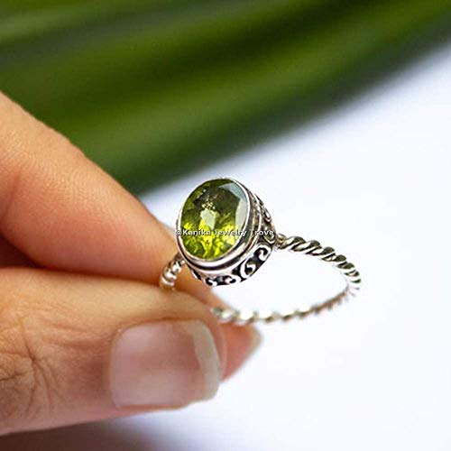 August Birthstone Rings-Green Gemstone Rings-Oval Shape Peridot Rings-925 Sterling Silver Rings For Womens-Wire Rings