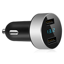 Load image into Gallery viewer, Dual USB Car Charger,4.8A Output,Cigarette Lighter Voltage Meter Compatible with Apple iPhone,iPad,Samsung Galaxy ,LG ,Google Nexus,USB Charging Devices,Silver

