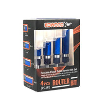 Load image into Gallery viewer, KOWOOD Plus Pattern Flush Trim Router Bit Set, 1/4 Inch Shank, Top Bearing Flush Trim Bit Kit. Cutting Height in 25/64”, 3/4”, 1”, 1-1/2”. With updated Kowood C3 Carbide. Great for trim shelf edging, veneer or laminates
