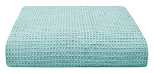 Queenzliving, 100% Soft Premium Cotton Thermal Blanket - King Blue Easy Care Soft Cotton Blankets Waffle Design (King - 90 x 108 Inches, Blue)