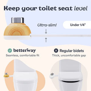 BETTERWAY Bidet Attachment For Toilet - Ultra Slim, Premium Design, Easy Install - Self Cleaning Nozzle w/Pressure Control - Non Electric Bidet Toilet Seat Attachment - Digital Install Guide (Bamboo)
