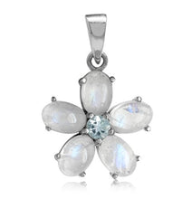 Load image into Gallery viewer, Silvershake Natural Moonstone and Blue Topaz White Gold Plated 925 Sterling Silver Flower Pendant

