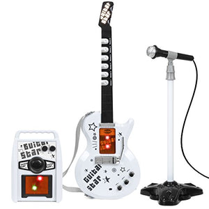 Best Choice Products Kids Electric Guitar Play Set w/ Whammy Bar, Microphone, Amp, AUX, White