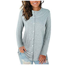 Load image into Gallery viewer, Aniywn Women's Button Down Henley Shirt Casual Solid Color Long Sleeve t Shirt Ladies Plain Tops Blouse for Work Office Gray
