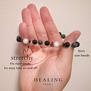 HEALING TRUST Feng Shui Black Obsidian Wealth Bracelet with White Jade Hematite Crystals and Healing Stones. EMF Protection bracelet, 100% Massive Wealth and Abundance Money Attraction, Negative Energy Protection, Healing Crystals, Earthing, Strength and