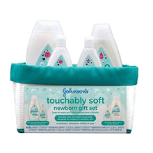 Load image into Gallery viewer, Johnson&#39;s Touchably Soft Newborn Baby Gift Set for New Parents, Baby Bath &amp; Skincare Essentials for Newborn Skin, Hypoallergenic, Free of Paraben, Sulfates, and Dyes, 5 Items

