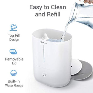 GENIANI Top Fill Cool Mist Humidifiers for Bedroom & Essential Oil Diffuser - Smart Aroma Ultrasonic Humidifier for Home, Baby, Large Room with Auto Shut Off, 4L Easy to Clean Water Tank (White)