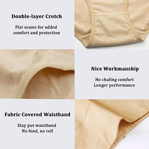 wirarpa Women's Cotton Underwear Panties High Waisted Full Briefs 4 Pack Ladies No Muffin Top Underpants Beige Size 5, Small