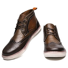 Load image into Gallery viewer, Casual Wingtip Oxford Leather Sneaker Boots for Men Arkbird Men's Fashion Mid-Top Walking Shoes Lightweight Khaki Size 10
