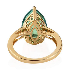 925 Sterling Silver Vermeil Yellow Gold Plated Pear Peacock Triplet Quartz Chrome Diopside Ring Engagement Wedding Anniversary Bridal Jewelry for Women Size 8 Ct 4.4