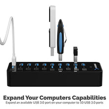 Load image into Gallery viewer, Sabrent 10-Port 60W USB 3.0 Hub with Individual Power Switches and LEDs Includes 60W 12V/5A Power Adapter (HB-BU10)
