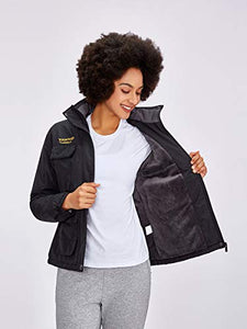 Women's Mountain Waterproof Ski Jacket Windproof Rain Snowboarding Jackets Winter Fleece Warm Snow Hooded Coat (Black, XL)