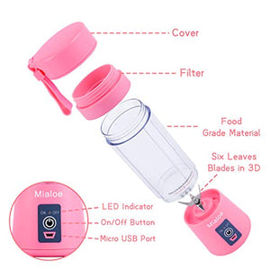 Portable Blender, Personal Size Eletric USB Juicer Cup, Fruit, Smoothie, Baby Food Mixing Machine with Updated 6 Blades,Magnetic Secure Switch Electric Fruit Mixer for Superb Mixing 380ml (Pink)