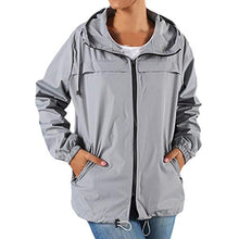 Load image into Gallery viewer, Rain Jackets for Women Zipper Hooded Raincoats Fall Hoodie Jacket Solid Long Sleeve Waterproof Windproof Outdoor Coat Memela Gray
