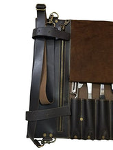 Load image into Gallery viewer, Professional Chef Bag Lightweight Genuine Premium Dark Brown Leather 10 Pockets Knife Bag/Chef Knife Roll with Buckles
