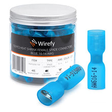 Load image into Gallery viewer, 150 PCS Wirefy Female Spade Connectors - Heat Shrink Spade Connector Kit - Quick Disconnect Wire Connectors - Electrical Spade Terminals - Blue 16-14 Gauge
