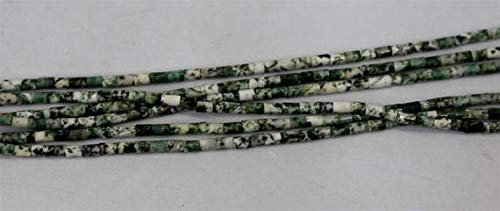 GemAbyss Beads Gemstone 1 Strands Natural Green White Milky Tree Moss Agate Tube Columnar Loose Beads Small 4x6mm 02687 Code-MVG-23312