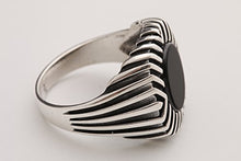 Load image into Gallery viewer, Motif Modern Style Ottoman Oval Black Onyx Turkish Handmade Jewelry 925 Sterling Silver Men's Ring All Size Options Size
