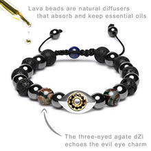 Load image into Gallery viewer, Karseer Vintage Silver and 18K Gold Plated Hamsa Evil Eye Stress Relief Reiki Healing Bracelet Non Magnetic Natural Hematite Anti Anxiety Calming Bracelet Lava Rock Oil Diffuser Aromatherapy Bracelet
