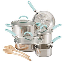 Load image into Gallery viewer, Rachael Ray Create Delicious Stainless Steel Cookware Set, 10-Piece Pots and Pans Set, Stainless Steel with Light Blue Handles
