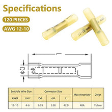 Load image into Gallery viewer, 120 Pcs Heat Shrink Butt Connectors, AWG12-10 Waterproof Insulated Electrical Wire Connectors, Crimp &amp; Shrink Butt Splice Connectors Terminal for Automotive Marine Truck Trailer Stereo (Yellow)
