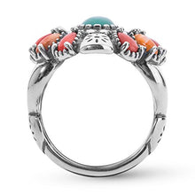 Load image into Gallery viewer, American West Sterling Silver Green Turquoise, Red and Orange Spiny Oyster Gemstone Cluster Ring Size 9
