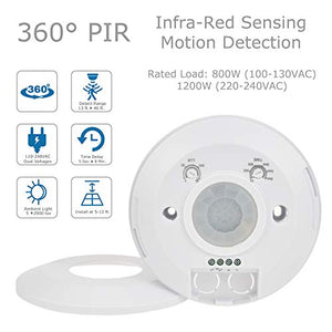 J.LUMI YCA1050 PIR Motion Sensor Light Switch 2000W, Ceiling Mount Motion Sensor Ceiling Motion Sensor Switch, PIR Sensor, Slim Profile, White (85-265V AC)