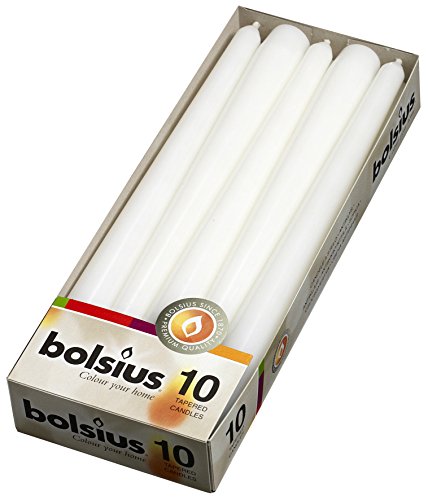 BOLSIUS Long Household White Taper Candles - 10-inch Unscented Premium Quality Wax - 7.5 Hour Long Burning Dripless Candles Bulk Pack of 10 for Home Decor, Wedding, Parties and Special Occasions