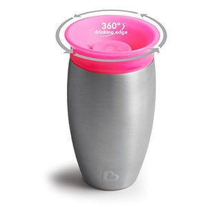 Munchkin Miracle Stainless Steel 360 Sippy Cup, Pink, 10 Ounce