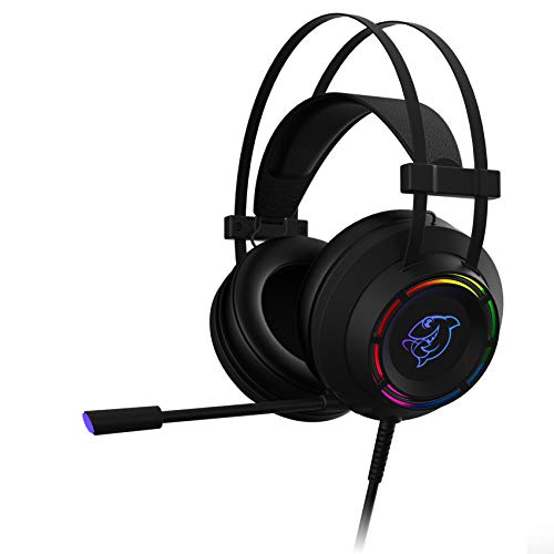Ajazz DHG160 Gaming Headset PS4 Headset with 7.1 Surround Sound, DOUYU Gaming Headset w/Noise Canceling Microphone, RGB Light, Compatible with PS4/Switch/PC/PS3/Mac/Laptop, Black