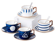 Load image into Gallery viewer, Jusalpha Japanese style hand printed- 7oz Fine China Tea Cup/Coffee Cup With Spoon and Tray/Saucer Set, Tableware, Serve of 4, TCS25
