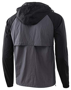 KNQR Men's Lightweight Zip Waterproof Anorak Windbreaker Jackets Active Hoodies Dark Gray/True Black L