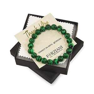 Forziani 10mm Malachite Beaded Bracelet for Men - Luck and Money - High Quality Stretch Green Gemstone Beads Mens Bracelet Size Medium - Made in USA Gift Box Included