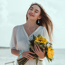 Load image into Gallery viewer, 3 Pieces Bohemian Turquoise Set Women Western Jewelry Turquoise Pendant Necklace Western Turquoise Alloy Earrings Stretchable Turquoise Bracelet for Women Western Boho Jewelry Set
