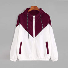 Load image into Gallery viewer, perfectCOCO Sport Coat Women Long Sleeve Patchwork Thin Jacket Hooded Zipper Outwear Hoodie Sweatshirt Red
