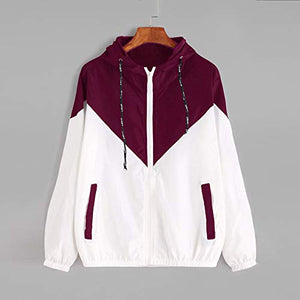 perfectCOCO Sport Coat Women Long Sleeve Patchwork Thin Jacket Hooded Zipper Outwear Hoodie Sweatshirt Red