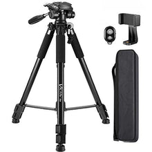 Load image into Gallery viewer, 64-inch Tripod, Ultra Stable Aluminum Tripod Stand for Camera &amp; Cell Phone with Phone Tripod Mount and Remote Shutter, Ideal for Videos, Vlogs and Social Media Live - Black
