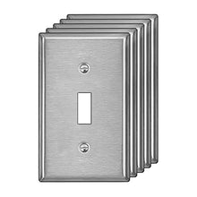 Load image into Gallery viewer, [5 Pack] BESTTEN 1-Gang Toggle Metal Wall Plate with Ｗhite or Clear Plastic Film, Anti-Corrosion Stainless Steel Light Switch Cover, Industrial Grade Stainless Steel, Standard Size, Brushed Finish
