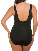 Load image into Gallery viewer, Longitude Women's Swimwear Shirring Chic Highneck Long Torso Tummy Control One Piece Swimsuit, Black, 08
