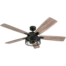 Load image into Gallery viewer, Honeywell Ceiling Fans 50614-01 Carnegie LED Ceiling Fan 52", Indoor, Rustic Barnwood Blades, Industrial Cage Light, Matte Black
