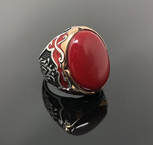 Load image into Gallery viewer, KAR 925K Sterling Silver Red Coral Men&#39;s Ring Red Enamelled Special Edition K65E (9)
