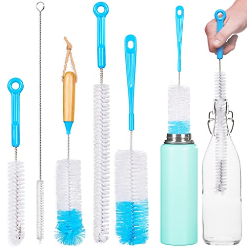 Turbo Microfiber Bottle Brush Cleaner Pack - Set of 5 Long, Cleaning Brushes for Baby Bottles, Water Bottles, Straws, Tumblers, Wine Decanters and Flask - Kitchen Supplies