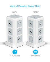Load image into Gallery viewer, TESSAN Surge Protector Power Strip Tower, Flat Plug Desktop Charging Station with 11 Wide-Spaced Outlets and 3 USB Charger, 15A/ 6.5ft Extension Cord for Home, Office, Dorm Essential
